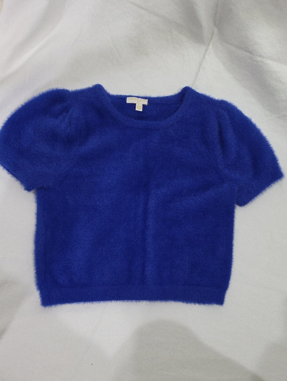 Chelsea & Violet Royal Blue Short-Sleeve Fuzzy Crewneck Sweater